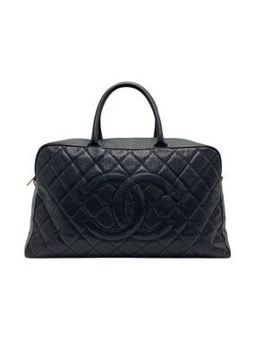 Chanel Quilted Boston Bag Large Black Caviar Leather Gold Hardware
